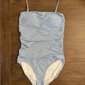 J Crew Seersucker Strapless Swimsuit
